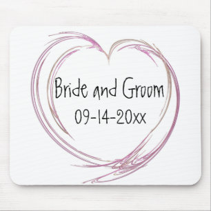 Pink Abstract Heart Wedding Mouse Mat