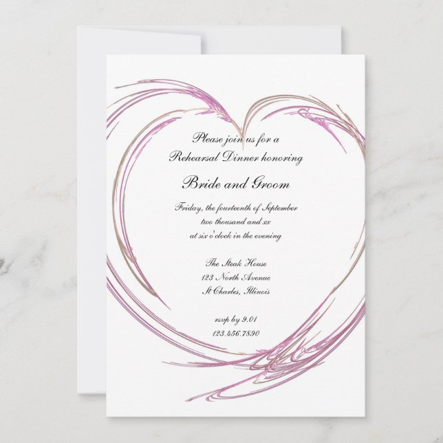 Pink Abstract Heart Wedding Rehearsal Dinner Invitation (Front)