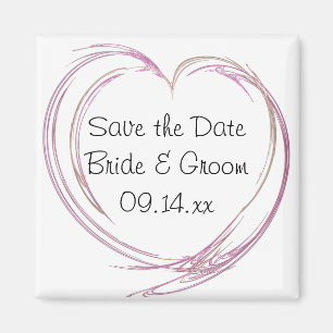 Pink Abstract Heart Wedding Save the Date Magnet