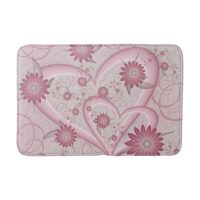 Pink Abstract Hearts & Flowers Love Fractal Art Bath Mat (Front)