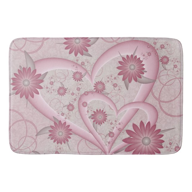 Pink Abstract Hearts & Flowers Love Fractal Art Bath Mat (Front)
