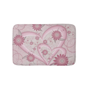 Pink Abstract Hearts & Flowers Love Fractal Art Bath Mat
