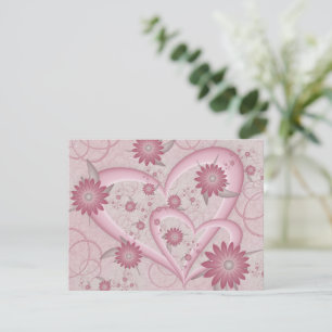 Pink Abstract Hearts & Flowers Love Fractal Art Card