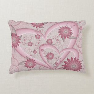 Pink Abstract Hearts & Flowers Love Fractal Art Decorative Cushion
