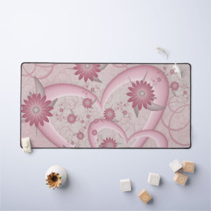 Pink Abstract Hearts & Flowers Love Fractal Art Desk Mat