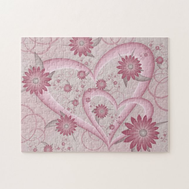 Pink Abstract Hearts & Flowers Love Fractal Art Jigsaw Puzzle (Horizontal)