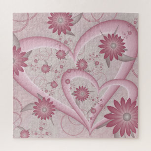 Pink Abstract Hearts & Flowers Love Fractal Art Jigsaw Puzzle