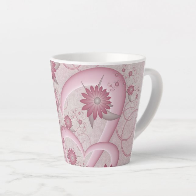 Pink Abstract Hearts & Flowers Love Fractal Art Latte Mug (Right Angle)