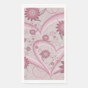 Pink Abstract Hearts & Flowers Love Fractal Art Napkin