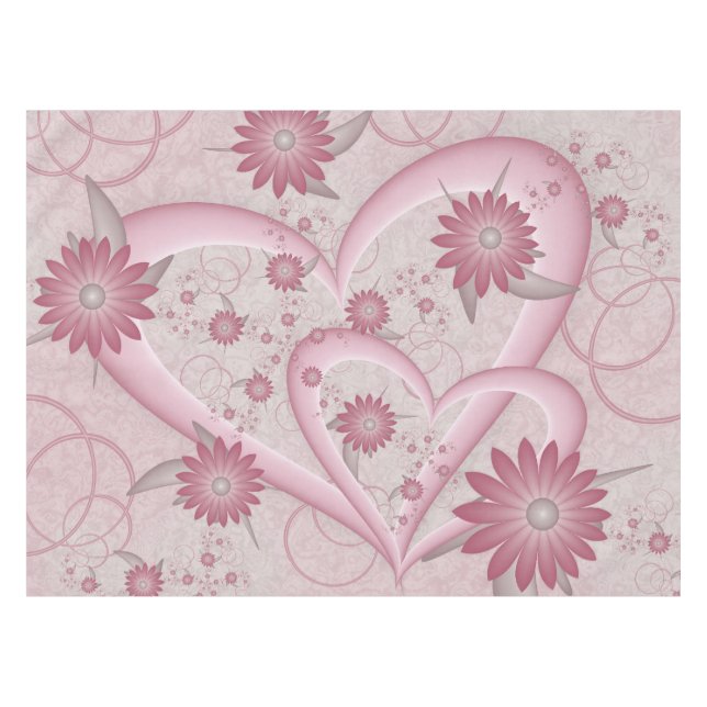 Pink Abstract Hearts & Flowers Love Fractal Art Tablecloth (Front (Horizontal))