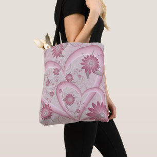 Pink Abstract Hearts & Flowers Love Fractal Art Tote Bag
