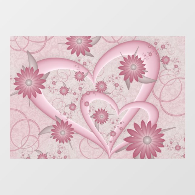 Pink Abstract Hearts & Flowers Love Fractal Art Window Cling (Sheet)