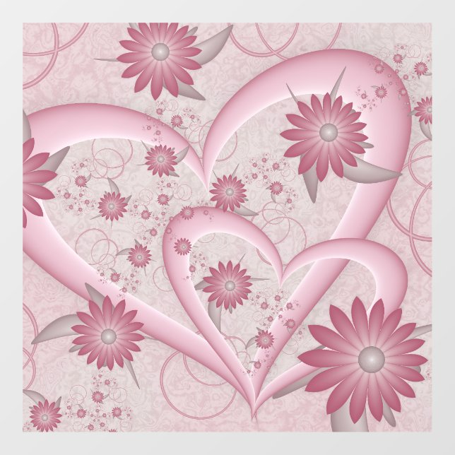 Pink Abstract Hearts & Flowers Love Fractal Art Window Cling (Sheet)