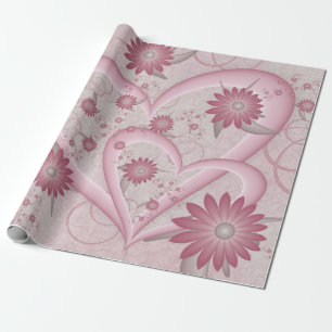 Pink Abstract Hearts & Flowers Love Fractal Art Wrapping Paper