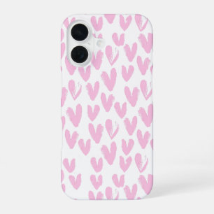 Pink Abstract Hearts On White iPhone 16 Case