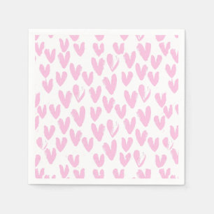 Pink Abstract Hearts On White Napkin