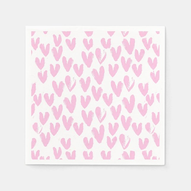 Pink Abstract Hearts On White Napkin (Front)