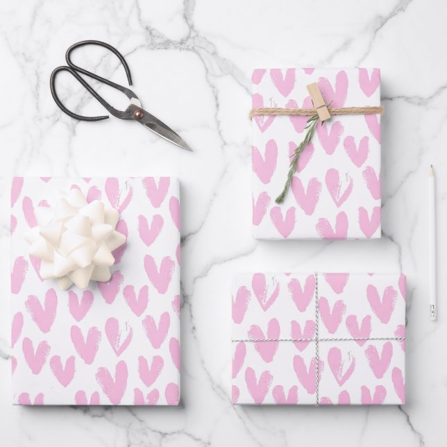 Pink Abstract Hearts On White Wrapping Paper Sheet (Front)