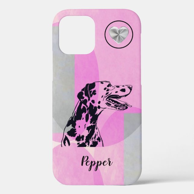 Pink Abstract Inked-Art Dalmatian Dog iPhone Case (Back)
