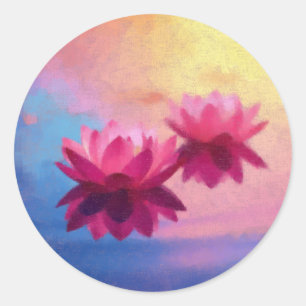 Pink Abstract Lotus Flowers Classic Round Sticker