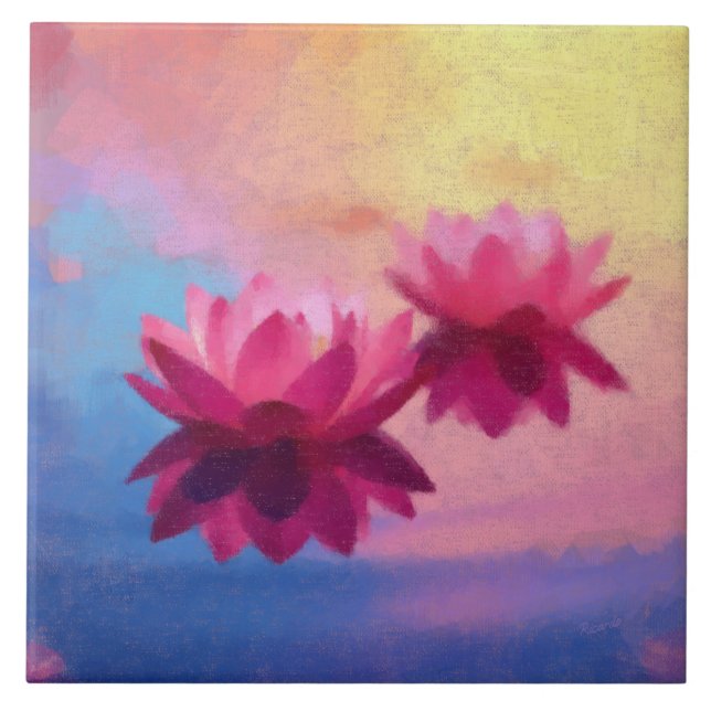 Pink Abstract Lotus Flowers Tile (Front)