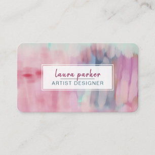 Pink Abstract Modern Watercolor Paint Strokes Business Card
