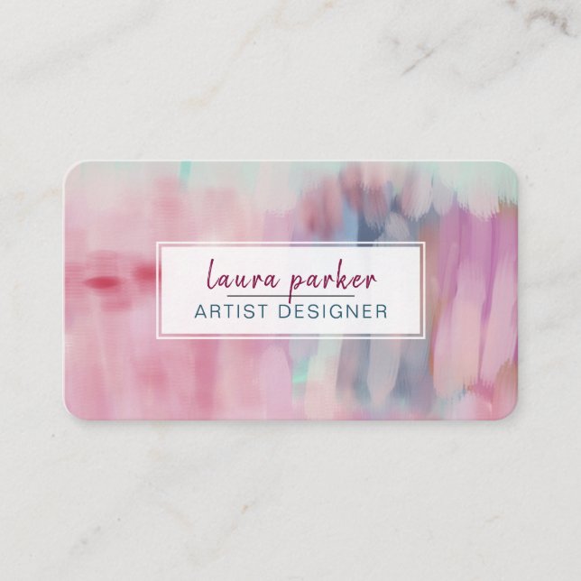 Pink Abstract Modern Watercolor Paint Strokes Business Card (Front)