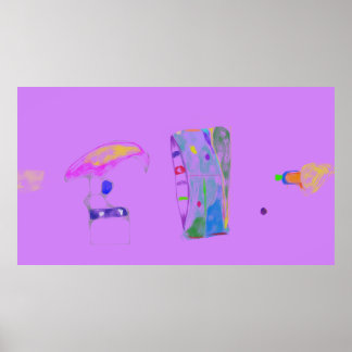 Pink Abstract Objects Drawing  Poster