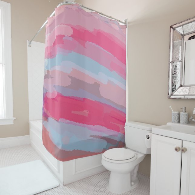 Pink Abstract Pattern Shower Curtain (In Situ)