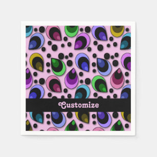 Pink Abstract Peacock Feathers Pattern Napkins