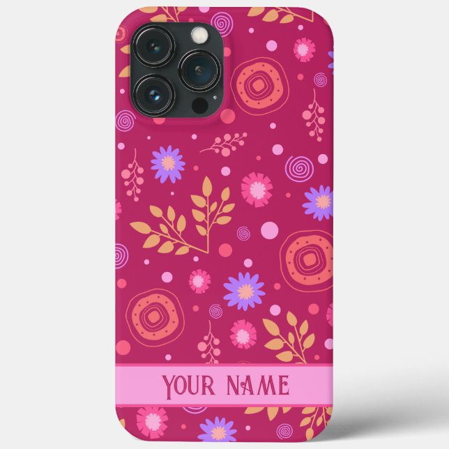 Pink Abstract Personalised Name Fun Modern Case-Mate iPhone Case (Back)