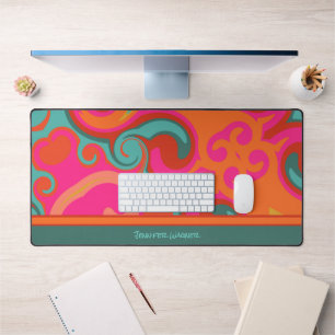Pink Abstract Playful Boho Design Name Desk Mat