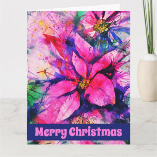 Pink Abstract Poinsettia Watercolor Christmas Card