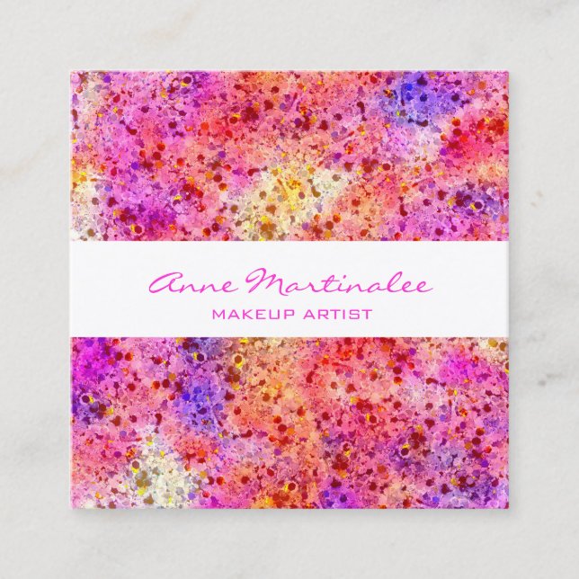 Pink Abstract Square Business Card (Front)