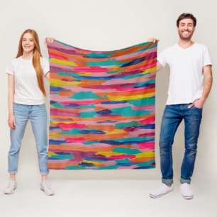 Pink Abstract Stripes Fleece Blanket