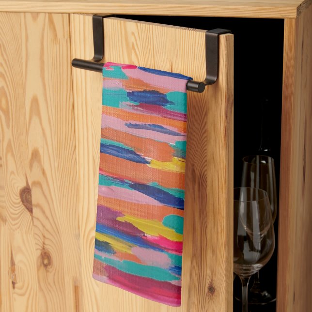 Pink Abstract Stripes  Tea Towel (Thirds Fold)