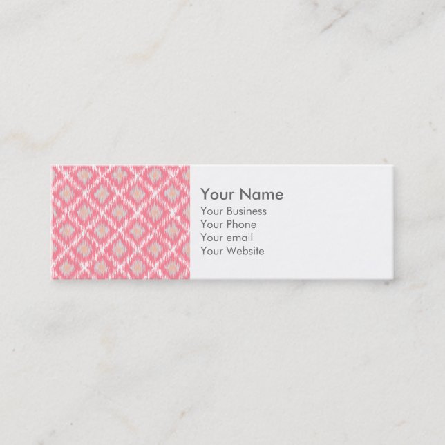 Pink Abstract Tribal Ikat Chevron Diamond Pattern Mini Business Card (Front)