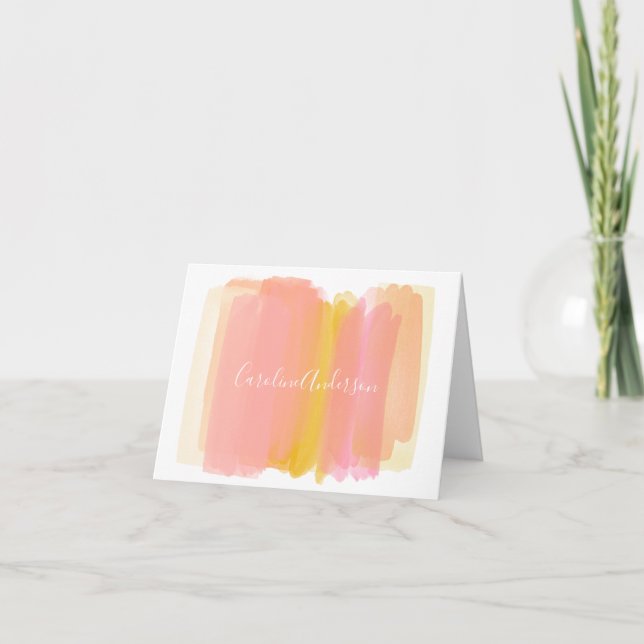 Pink Abstract Watercolor Art | Personalised Name Note Card (Front)
