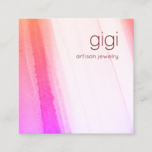 Pink Abstract Watercolor Art Square Business Card
