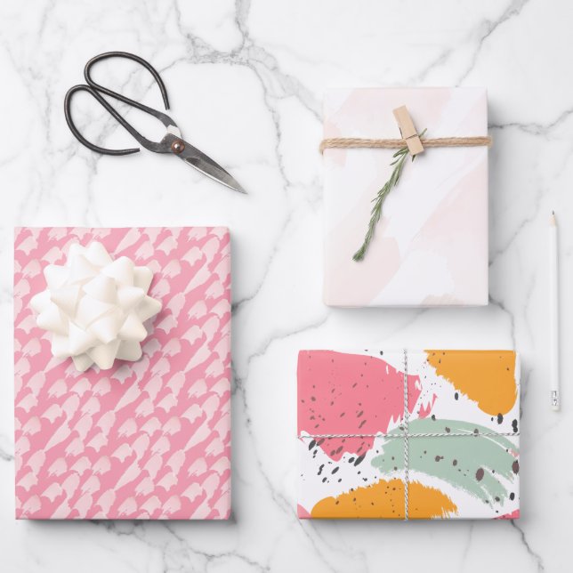 Pink Abstract Watercolor Brushstrokes Wrapping Paper Sheet (Front)