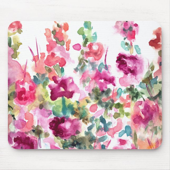 Pink Abstract Watercolor Flower Background Mouse Mat (Front)