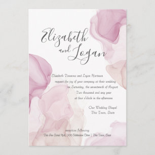 Pink Abstract Watercolor Motion Berry Wedding Invitation
