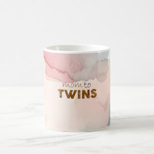 Pink Abstract Watercolor Mum to Twins Coffee Mug