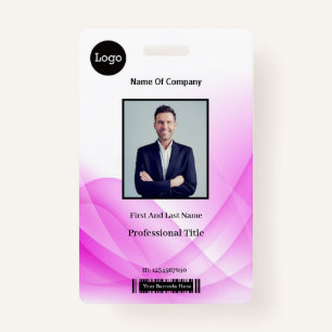 Pink Abstract Wave Business Photo ID ID Badge