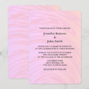 Pink Abstract Waves Rose Gold Art Boho Wedding Invitation