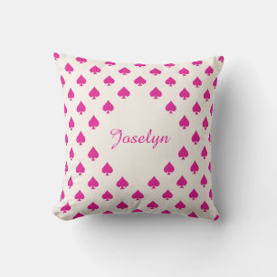 Pink Ace of Spades Pattern with Name Retro Chic Cushion