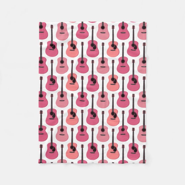 Pink Acoustic Guitars Pattern Fleece Blanket (Front)