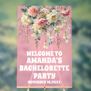 Pink Acrylic Floral Bachelorette Welcome Sign