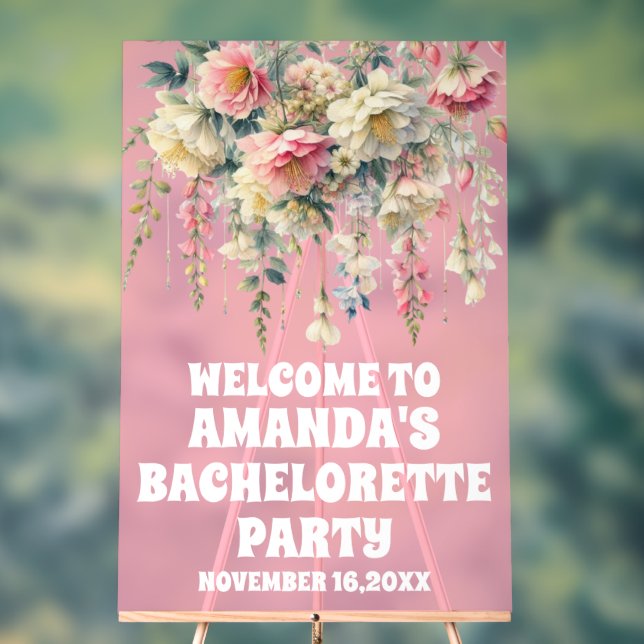 Pink Acrylic Floral Bachelorette Welcome Sign (Neutral)