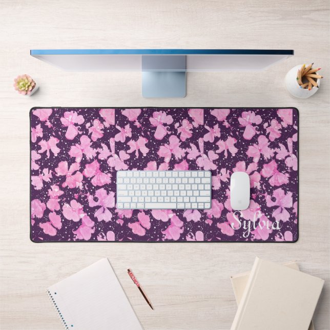 Pink Acrylic Paint Flower Petals Desk Mat (Office 1)